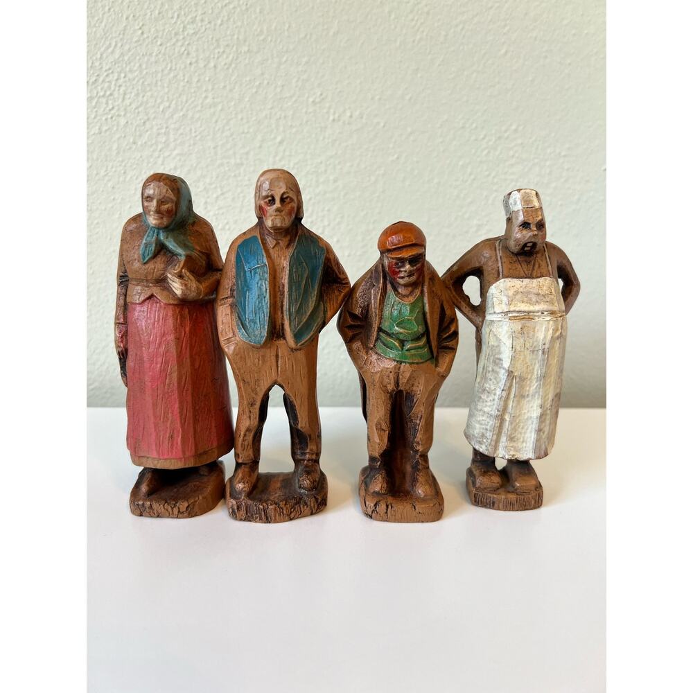 Vintage ANRI or SYROCO Style Hand Carved Wooden Figurine Folk Art Lot of 4